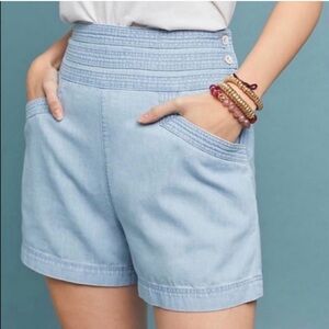 Anthropologie Shorts Womens 6 Blue Harbor High Waisted Chambray Pockets Casual